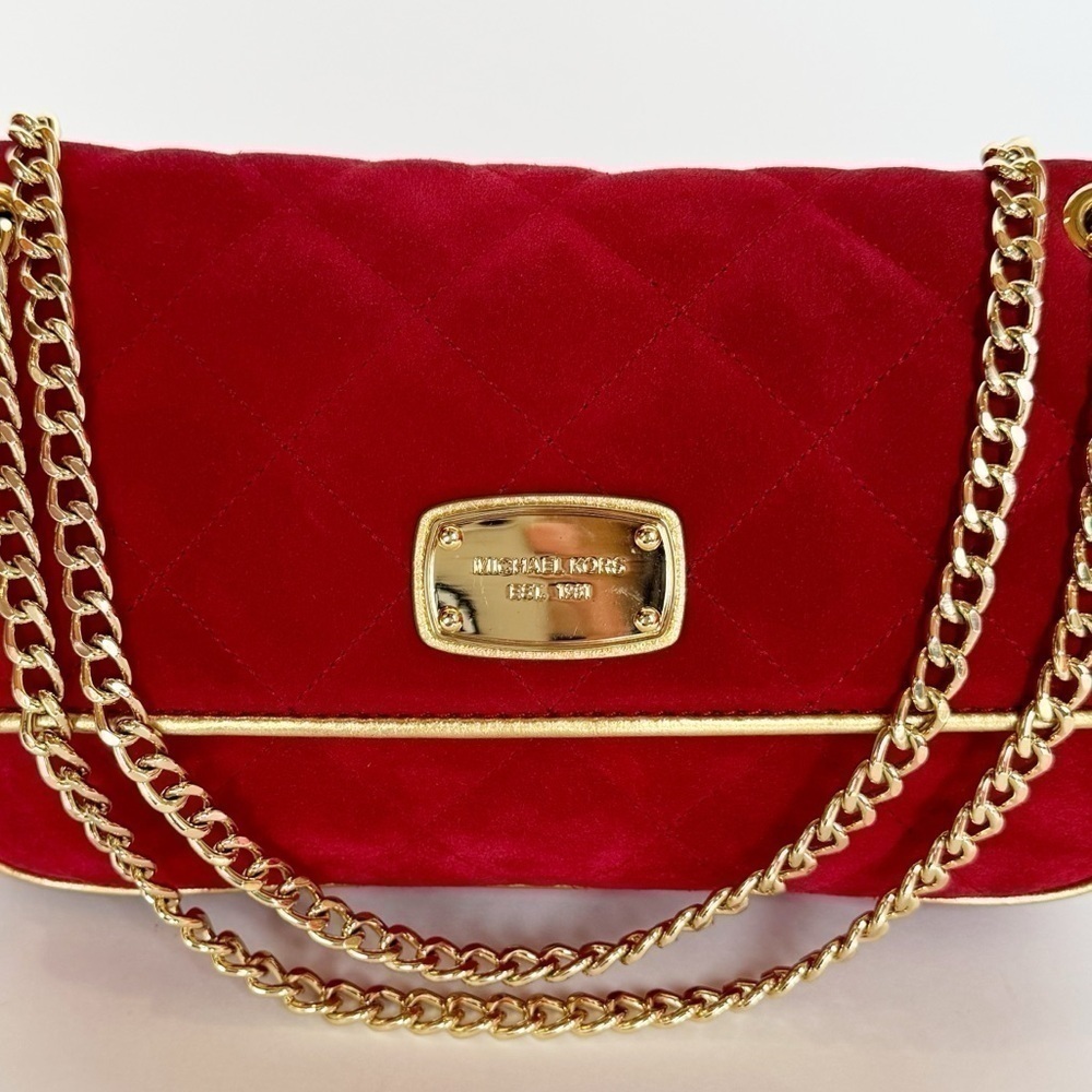 Red faux suede Micheal Kors Clutch/Crossbody bag - Picture 9 of 13